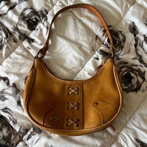 LEI Vintage brown leather lace up corset purse with back wallet attachment